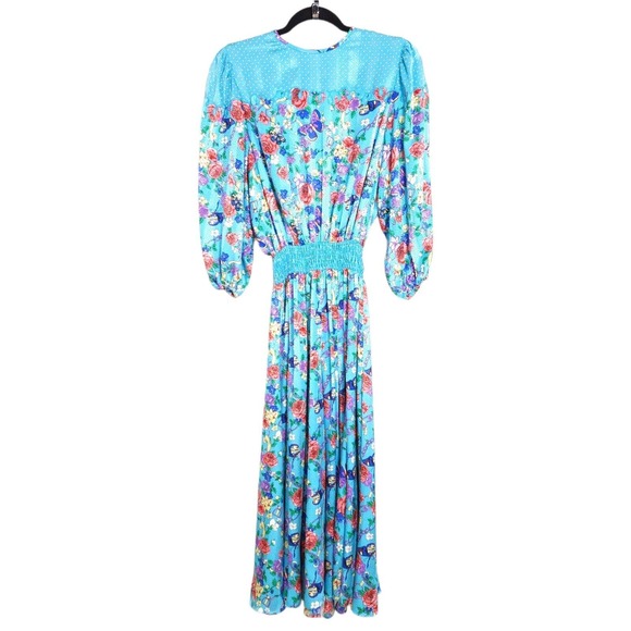 Diane Freis Womens Dress Jacket Set Vtg Georgette Blue Polka Dot Floral Maxi 6 - Picture 2 of 16